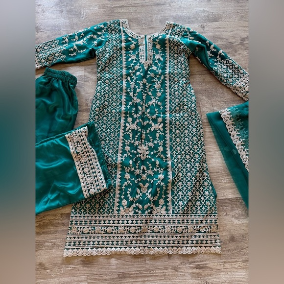 Size small handmade dark teal three piece Punjabi - Picture 1 of 6